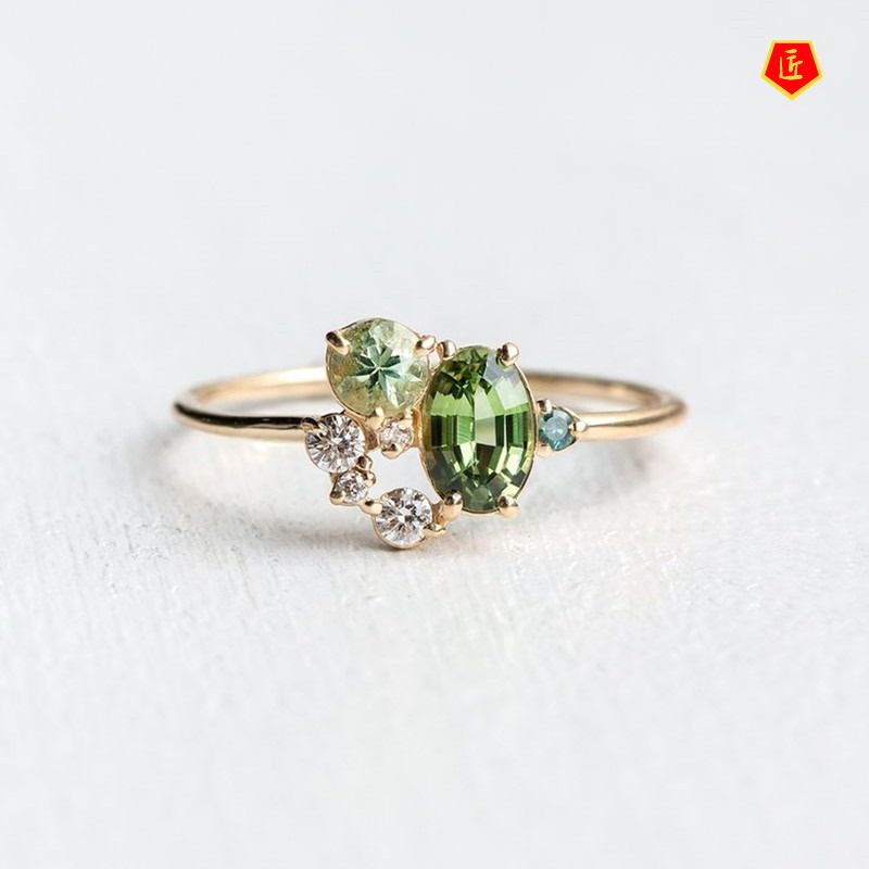 [Ready Stock]Women's Fashion Simple Green Gems Ring