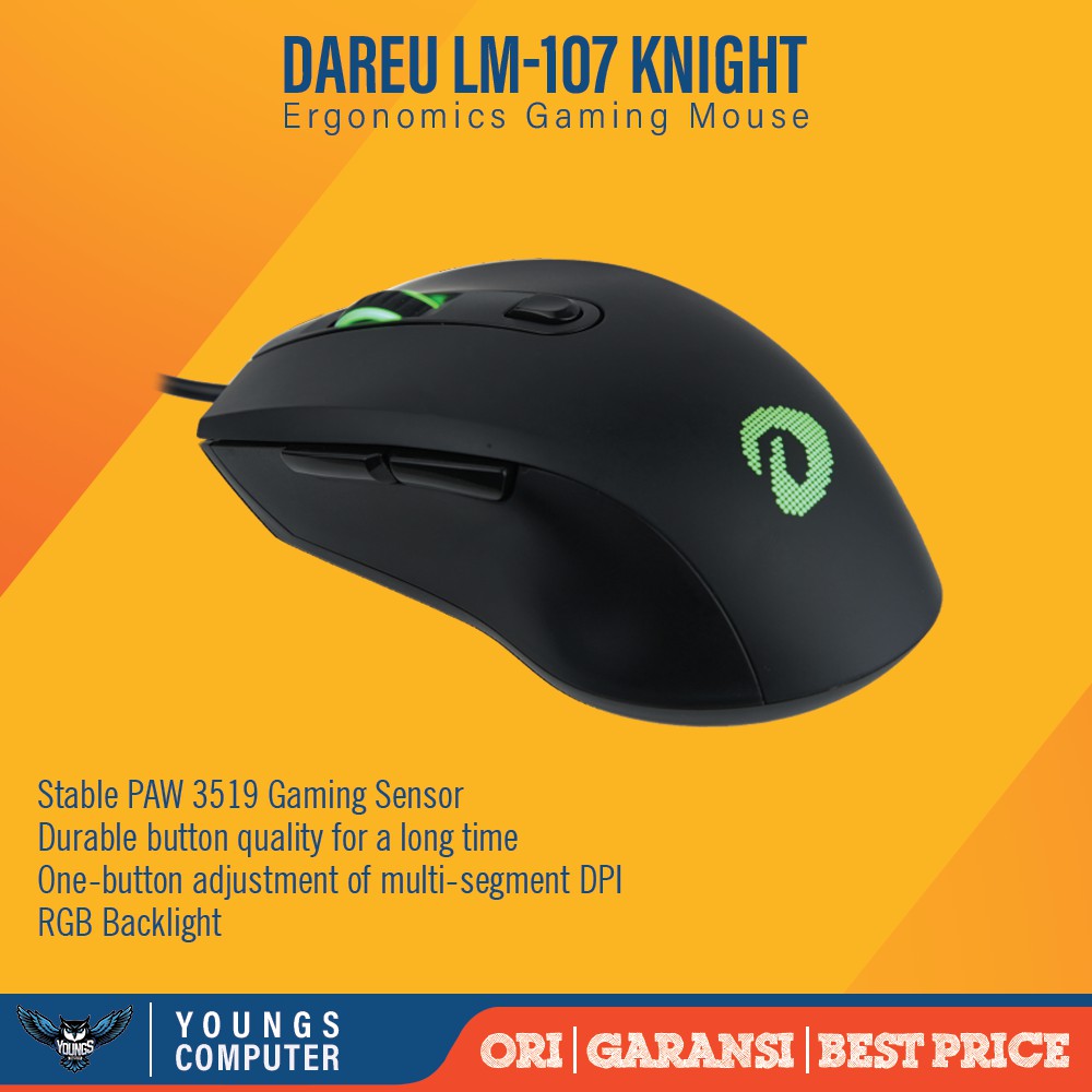 DAREU LM-107 KNIGHT RGB ERGONOMICS GAMING MOUSE LM107