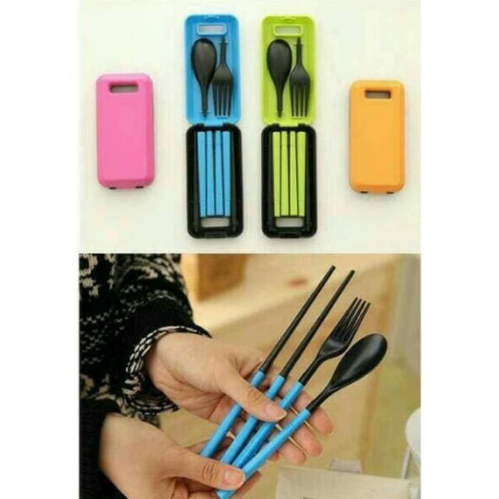Sendok Garpu Sumpit Travel Portable / Sendok Makan Travel 1 Set Korea