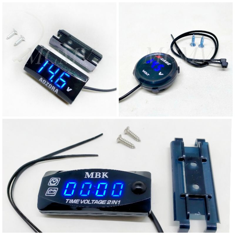 VOLTMETER MINI LED DIGITAL WATERPROOF GARANSI / VOLT METER AKI MOTOR MINI led digital waterproof SLIM KOTAK BULAT 2IN1 3IN1 JAM SUHU blue red