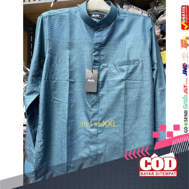 Kemko Harley warna blue turquoise / biru toska tangan panjang Kemeja Koko pria lengan panjang KEMKO 