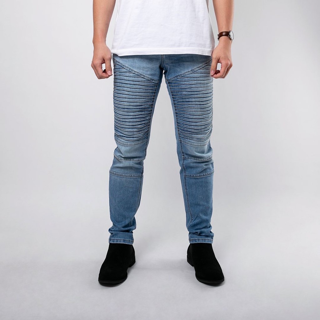 Celana Jeans Pria Bahan Stretch Denim - Biker Jeans - Sky Blue - (UJB-07)