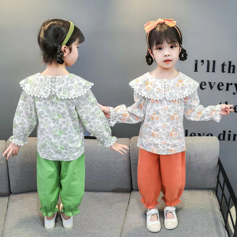 KF CAT Setelan Anak Perempuan Fashion Motif Bunga Lengan Panjang+ Celana Panjang Style Ala Korea Import Untuk Umur 2-6 Tahun