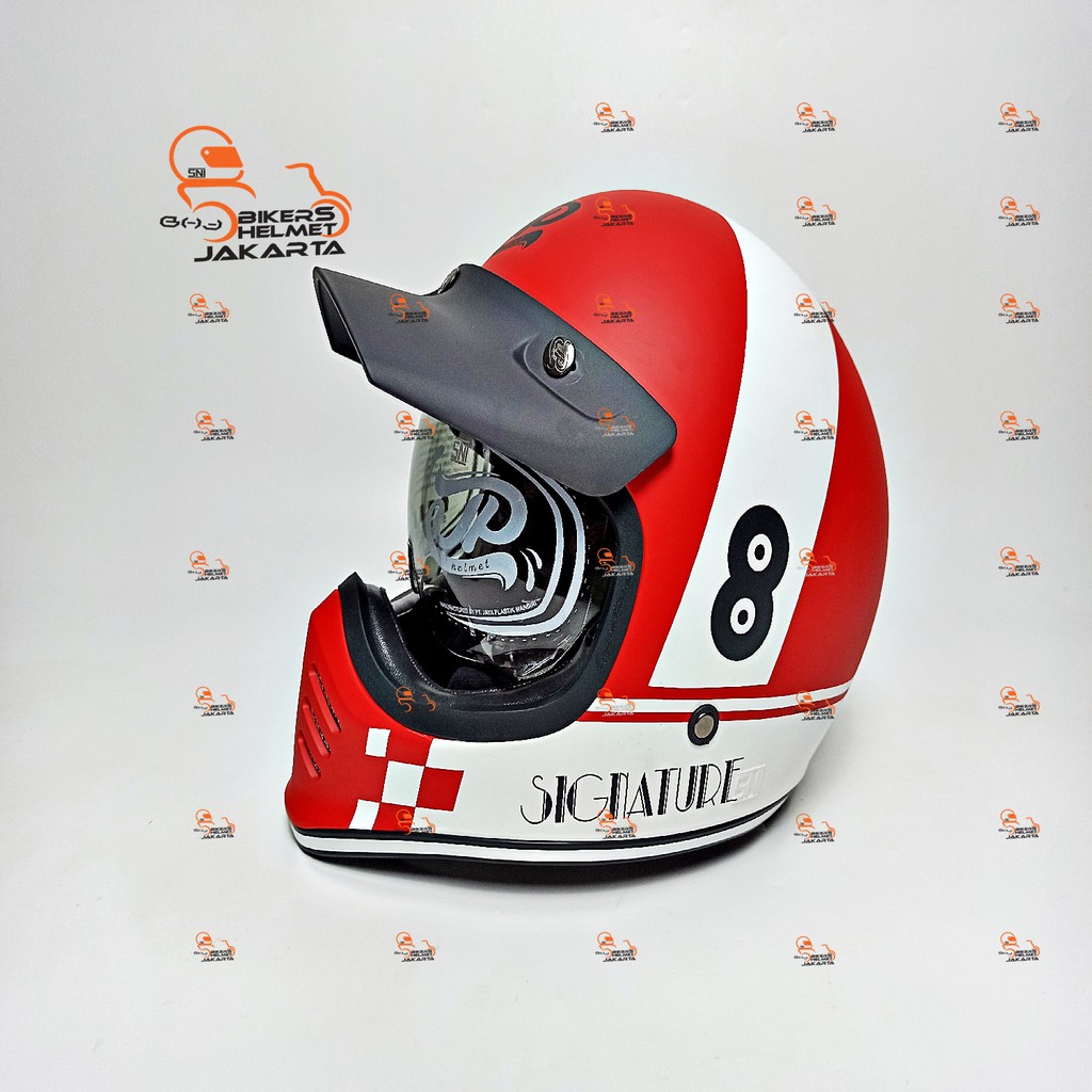 JPX HELM SIGNATURE JP RETRO SG 03 RED FERARI WHITE DOF FULL FACE RETRO