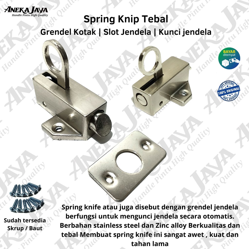 Spring Knip Tebal ORIGINAL /Grendel Kodok Kotak / Slot Jendela / Spring Knife /  Kunci jendela