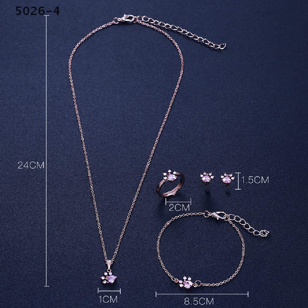 5026-4 4pcs Footprints Paw Jewelry Set Crystal Necklace Bracelet Ring Earings Hot Gift 5026-4