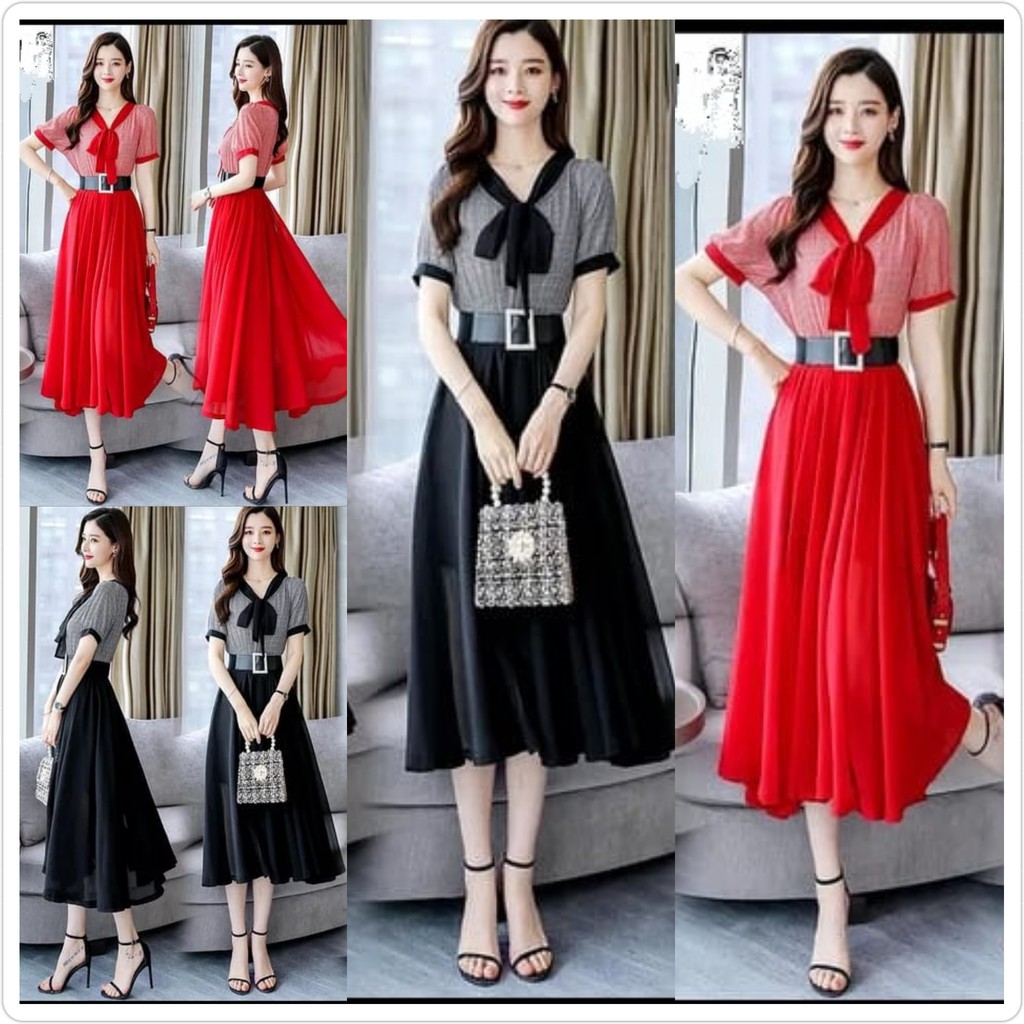 Dress ELVIA RO MIDI DRESS WANITA TERBARU / DRESS SIMPLE CASUAL /  DRESS JUMBO WANITA FIT TO XL LD100CM / DRESS GERRJA / DRESS NATAL / DRESS FORMAL