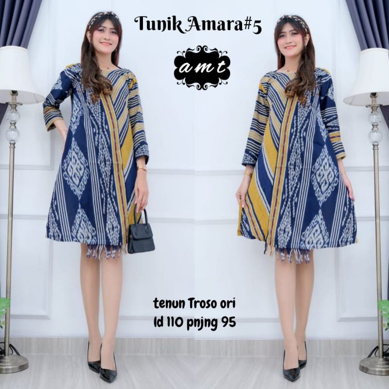 TUNIK AMARA - TUNIK TENUN TROSO - TUNIK ETNIK - ATASAN TENUN WANITA - MIDI DRESS TENUN