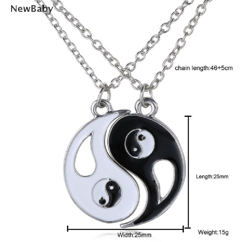 2pcs Kalung Persahabatan Dengan Liontin Yin Yang Warna Hitam Putih Untuk Hadiah