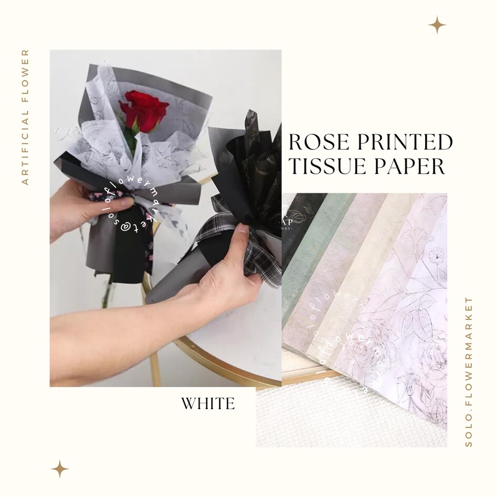 Jual ROSE PRINTED TISSUE PAPER FLOWER WRAPPING PREMIUM NONWOVEN NON WOVEN KERTAS BUKET TEBAL