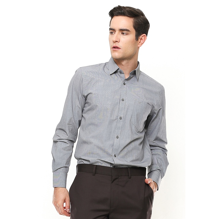 Johnwin - Kemeja Formal - Kemeja Pria - Kemeja Lengan Panjang - Abu - Salur - Putih - FSH.650.K371.6