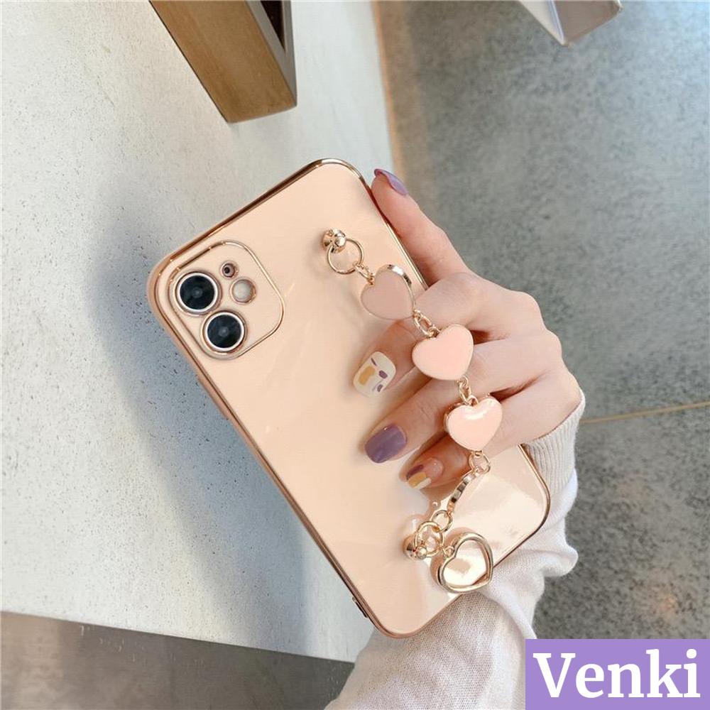 Soft Case Bahan Silikon Tpu Bentuk Hati Dengan Rantai Emas Untuk Iphone 12 Pro Max 7 Plus 11 8 Max 12 Se 2020 Pro Xs Xr 8 Plus