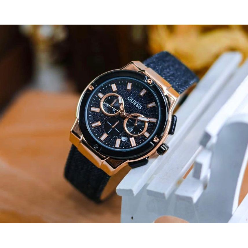JAM TANGAN WANITA GUESS KANVAS CHRONOGRAPH TANGGAL AKTIF DIAMETER 3,6 CM