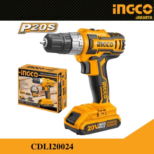 BOR BATERAI / MESIN BOR CORDLESS 20V(1B &amp;1C)/ BOR KAYU INGCO CDLI20024