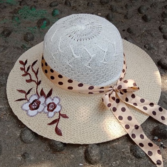 COD topi pantai rajut pita polkadot/murah/pita polkadot tengah