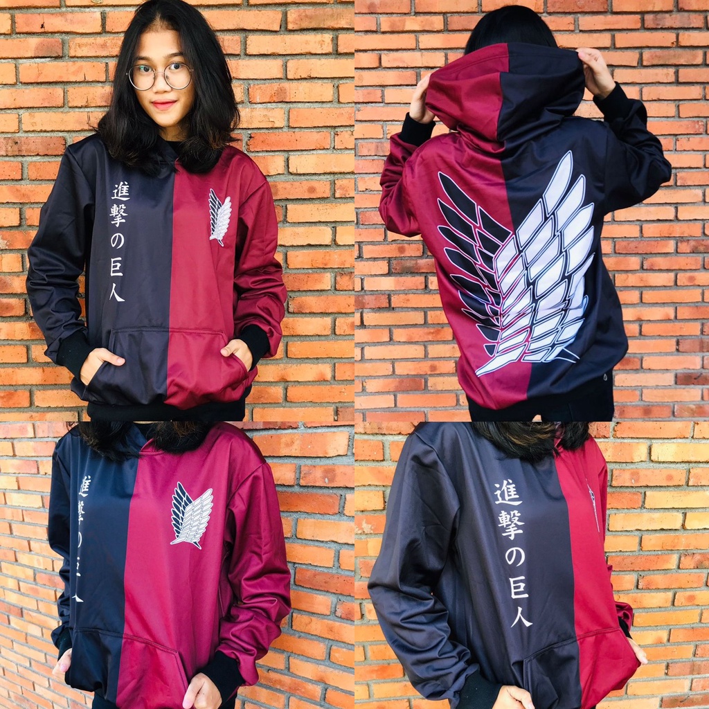 Hoodie Two Tone SNK Red Black Casual Anime Manga Attack On Titan Premium Unisex