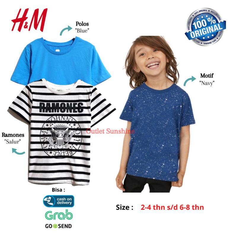 Baju Kaos HnM Anak Laki Laki Motif Ramones - Atasan HM Tee Boys