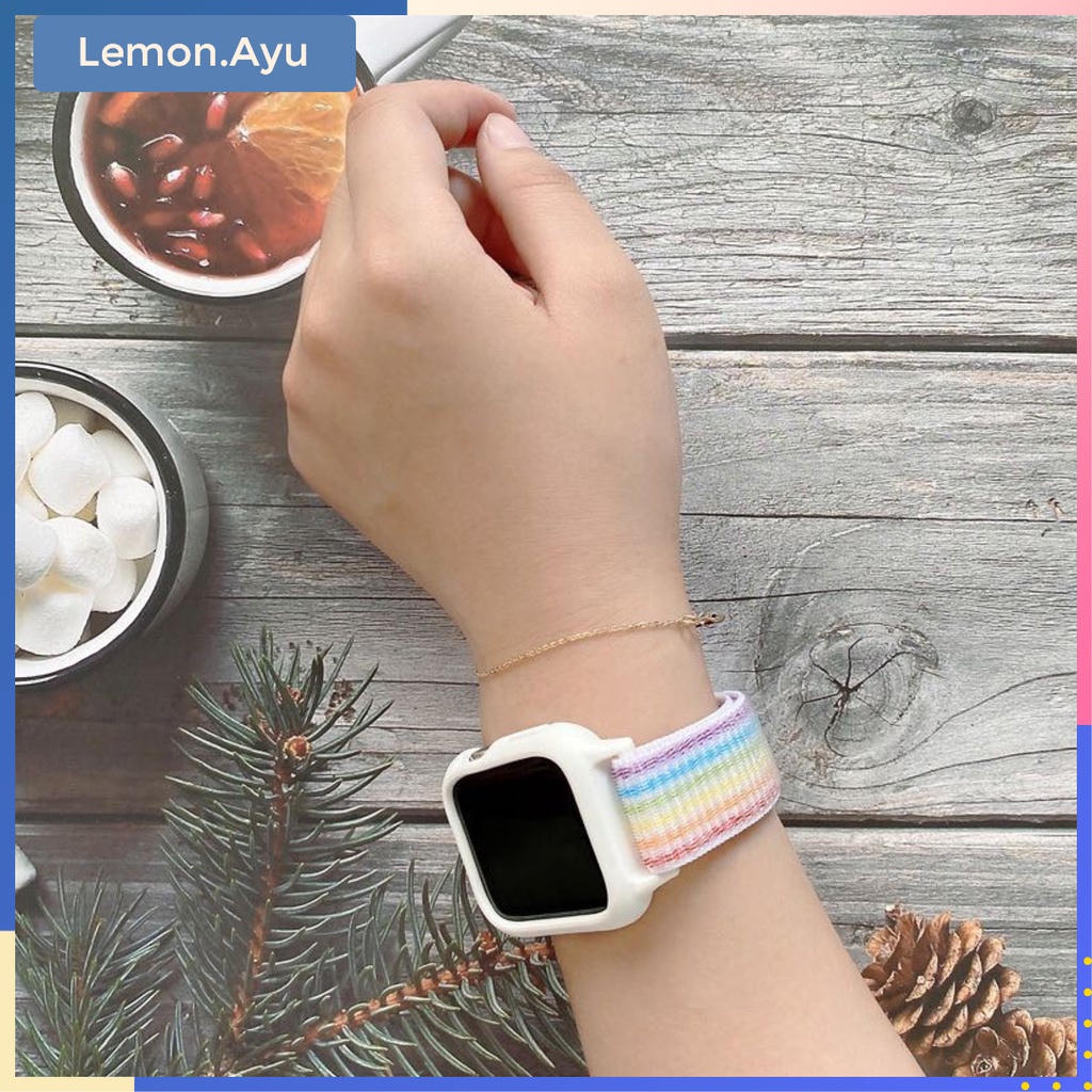 Casing + Tali APPLE Watch Nylon Loop Strap iWach Series 7 41mm 45mm S3 5 6 7 Pengganti Tali Lembut