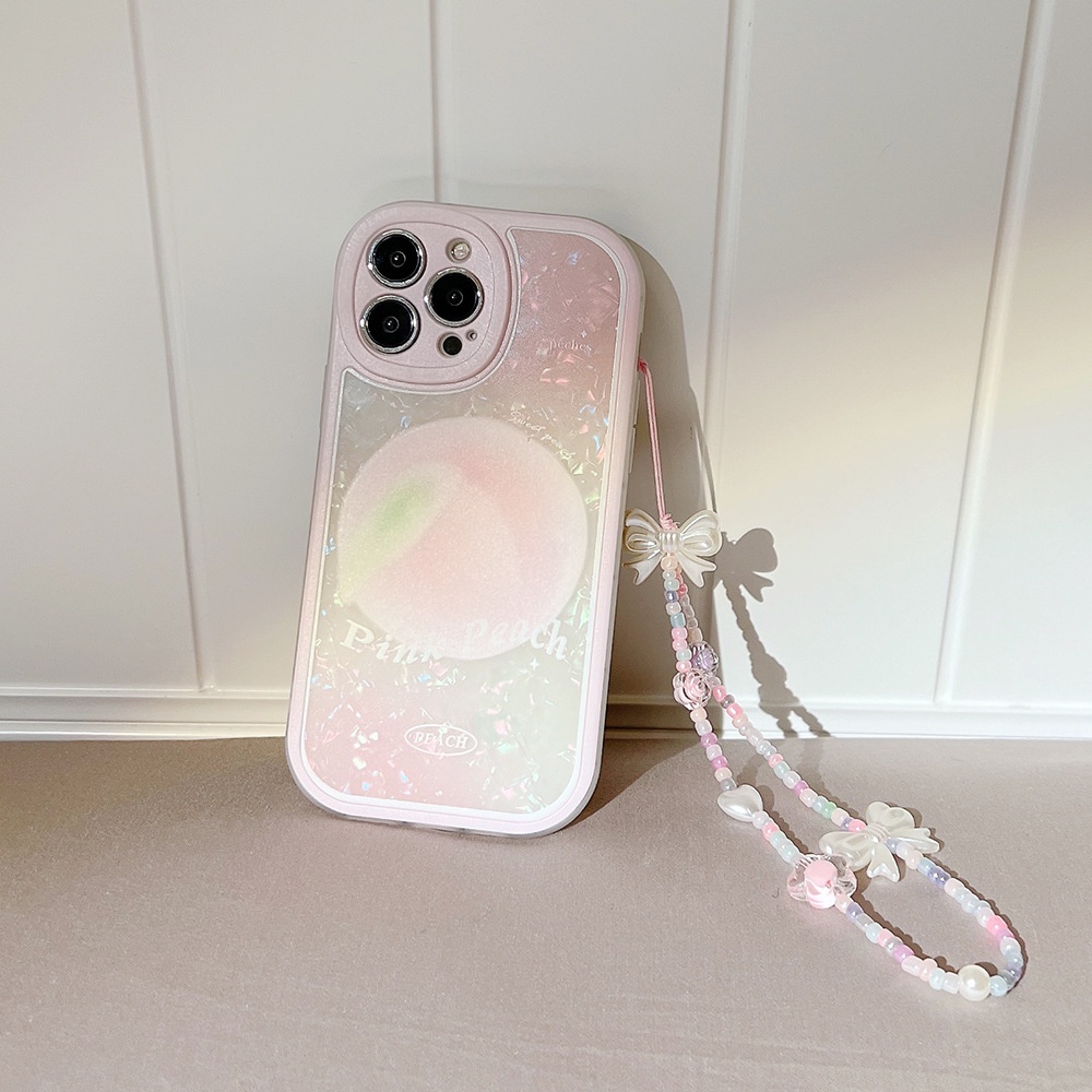 IPHONE Musim Panas Pink Peach Ponsel Cover Motif Kerang Manik-Manik Rantai Case Pelindung Untuk Iphone7 8 PLUS X XR XS 11 12 13 14 Mini PRO MAX SE 2020