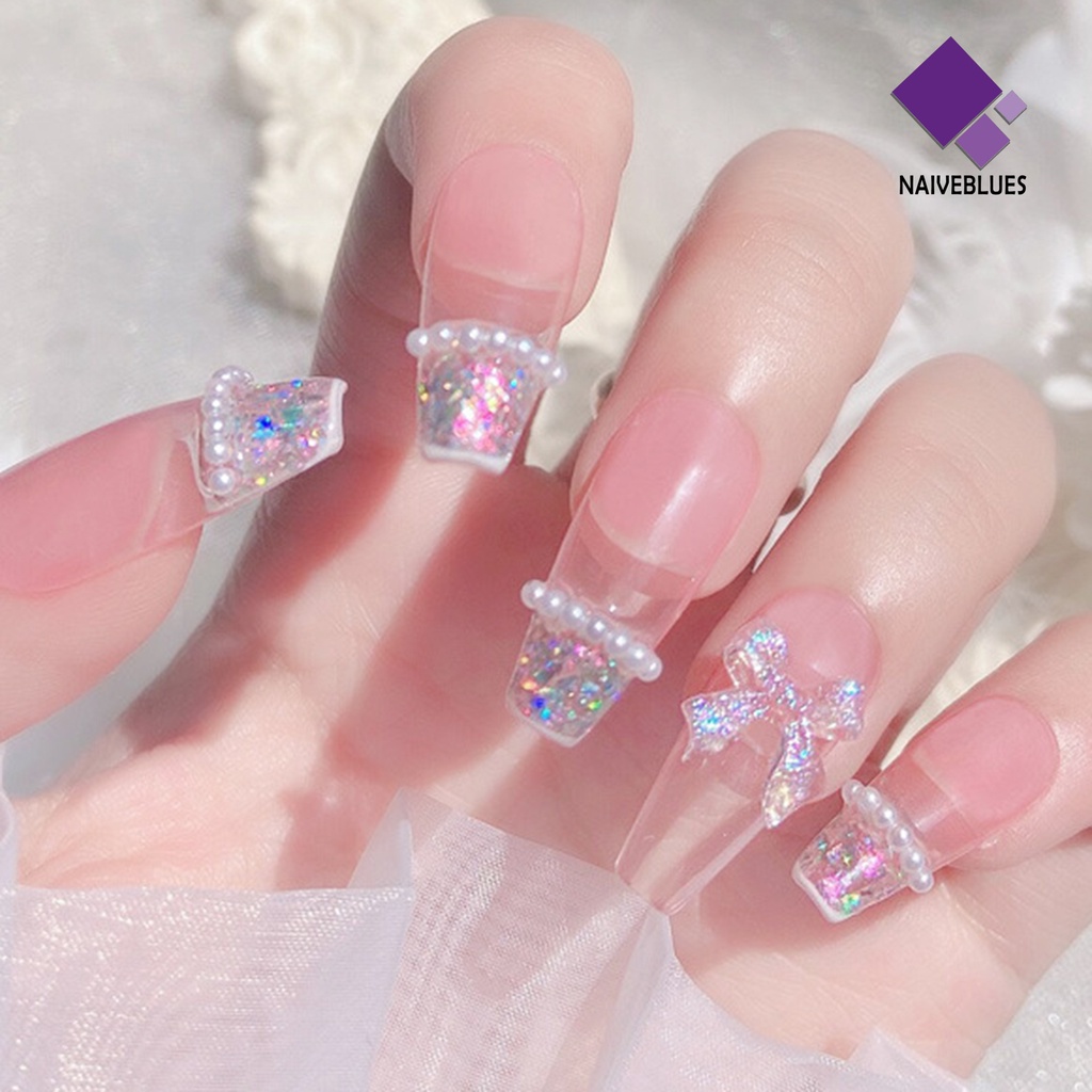 Naiveblue 50Pcs / Pak Hiasan Kuku Bentuk Hati / Pita / Beruang Bahan Resin Untuk Aksesoris Nail Art Charms