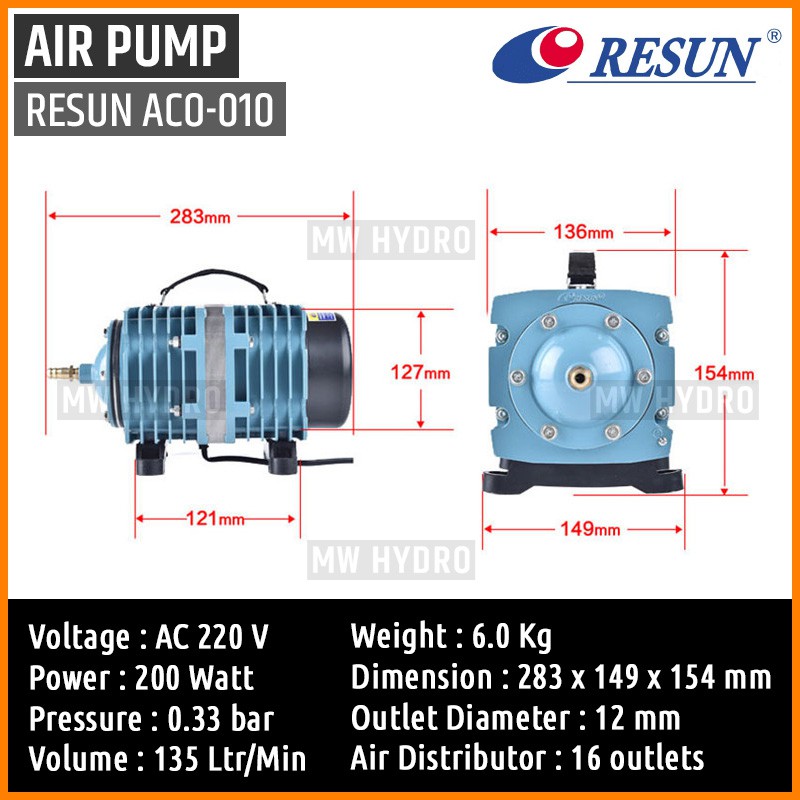 RESUN ACO-010, Electromagnetic Air Pump, Aerator / Pompa Udara