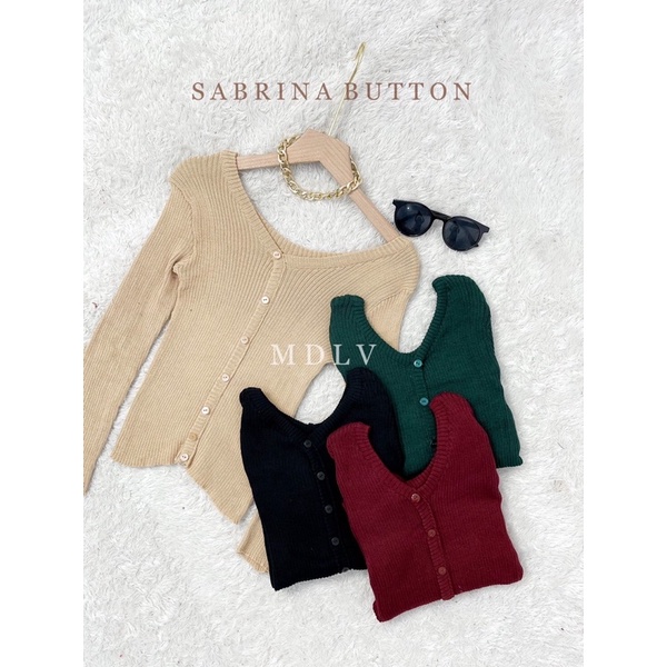 MDLV ~ BAJU RAJUT SABRINA BUTTON PJ // BAJU RAJUT SABRINA LENGAN PANJANG CEWEK // FASHION WANITA