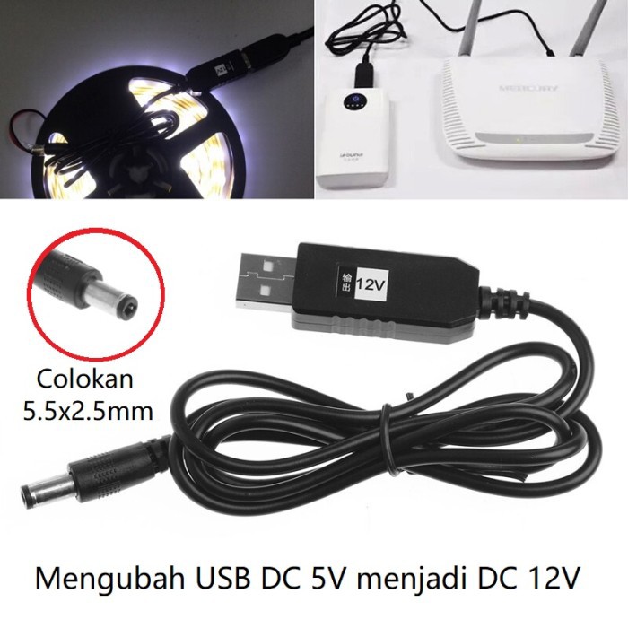 Kabel USB 5V Step Up to DC 12V Converter USB Power jek 12V 5.5x2.5mm