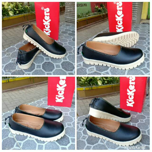 Sepatu slip on kickers wanita hitam