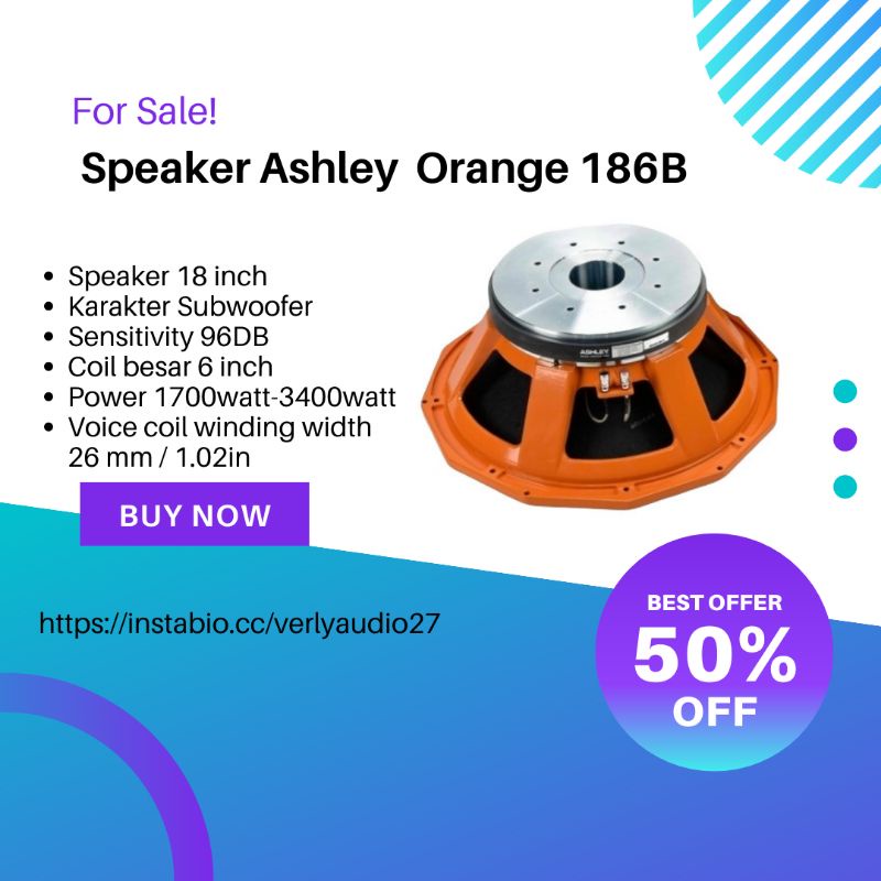 ASHLEY Component Speaker 18 Inch Subwoofer 186B Original Voice Coil 6