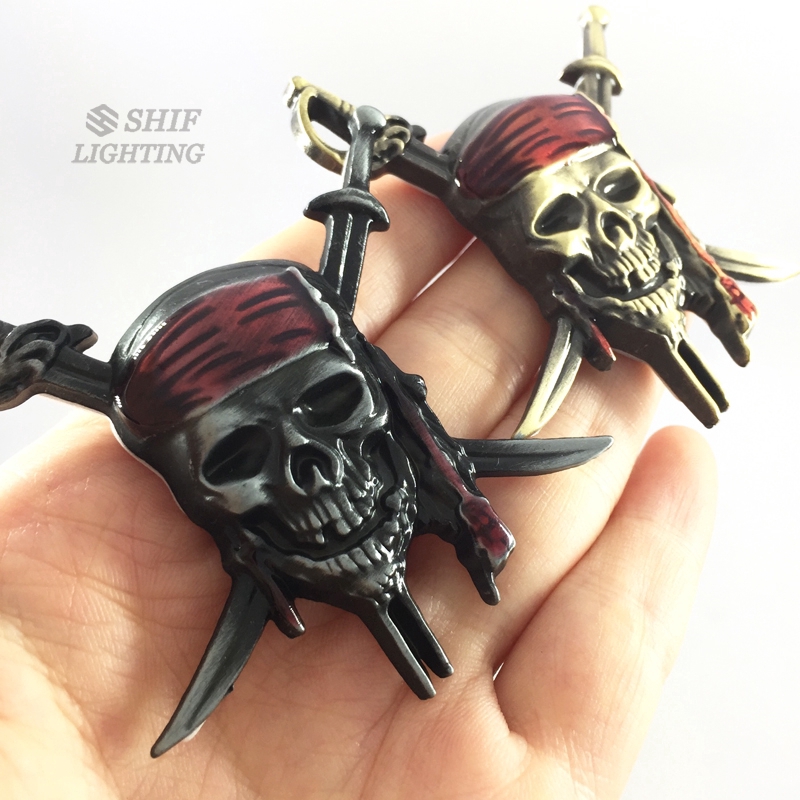 1 x Metal New Cool Skull Pirates of the Caribbean Decorative Logo Emblem Sticker Badge Decal Gift