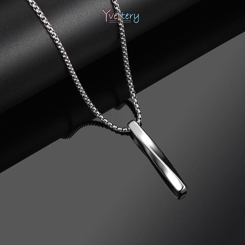 ❤️1 PCS Kalung Pria 65cm Titanium Asli Anti Karat Cowok Cewek Liontin Kotak Persegi Panjang Rantai Warna Silver Crom Gaya Korea Hip-hop Keren Necklace Pendant For Men Women Korean Aksesoris yy-2