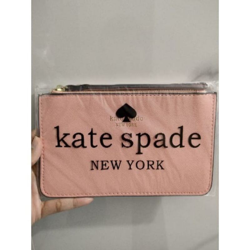 (ORIGINAL) KATE SPADE WRISTLET Clutch Slim Bee with Logo Pouch Peach