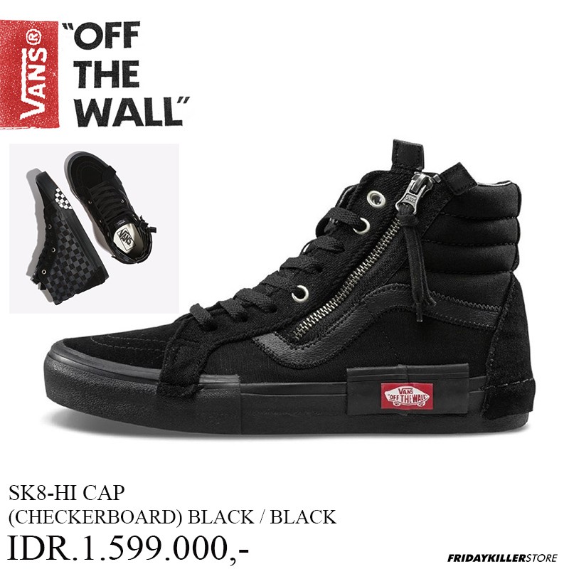 SEPATU VANS OFF THE WALL | SK8 HI CAP CHECK BLACK BLACK