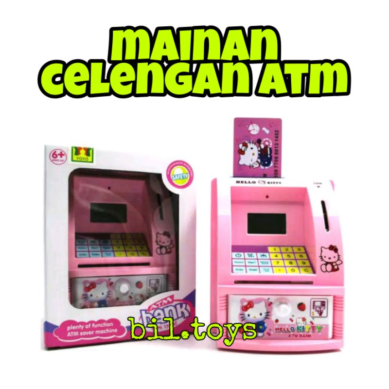 MAINAN ANAK PEREMPUAN CELENGAN ATM MESIN ATM MINI HELLOW KITTY MAINAN ATM HK