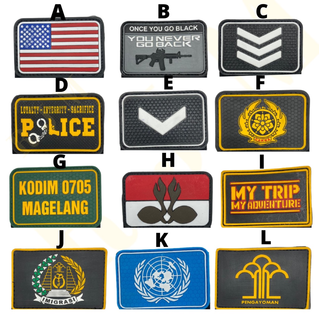 Patch rubber LOGO tempelan emblem karet velcro topi/jaket/kemeja/baju tactical