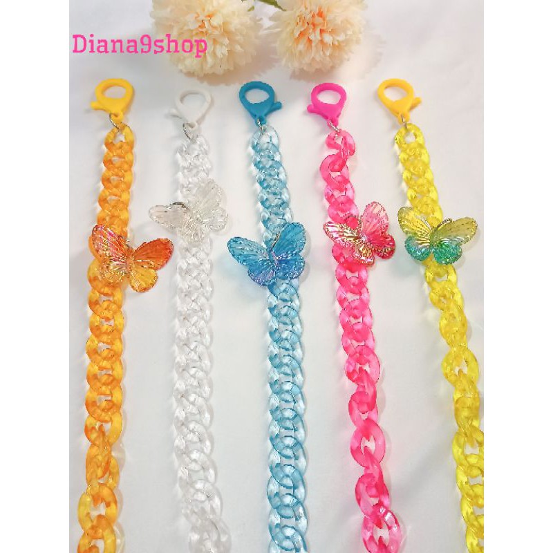 Kalung Masker Rantai Akrilik Acrylic Kupu-Kupu Korea Murah Lucu/Strap Masker/Strap Mask/Tali Masker