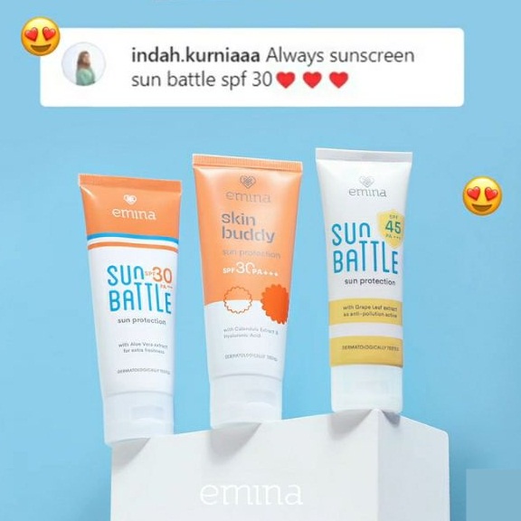 Emina Sunscreen Series │Emina Skin Buddy Sun Protection SPF 30 │ Emina Sun Battle SPF 45 │ Emina Sun Battle SPF 30