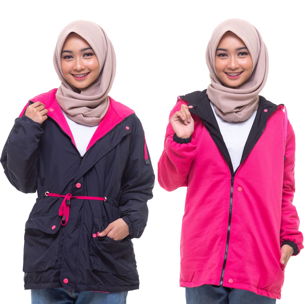 Jaket Parasut Wanita Parasit Outdoor Waterproof Outerwear Anti Air Bolak Balik Warna Kombinasi Hoodie Wanita Murah