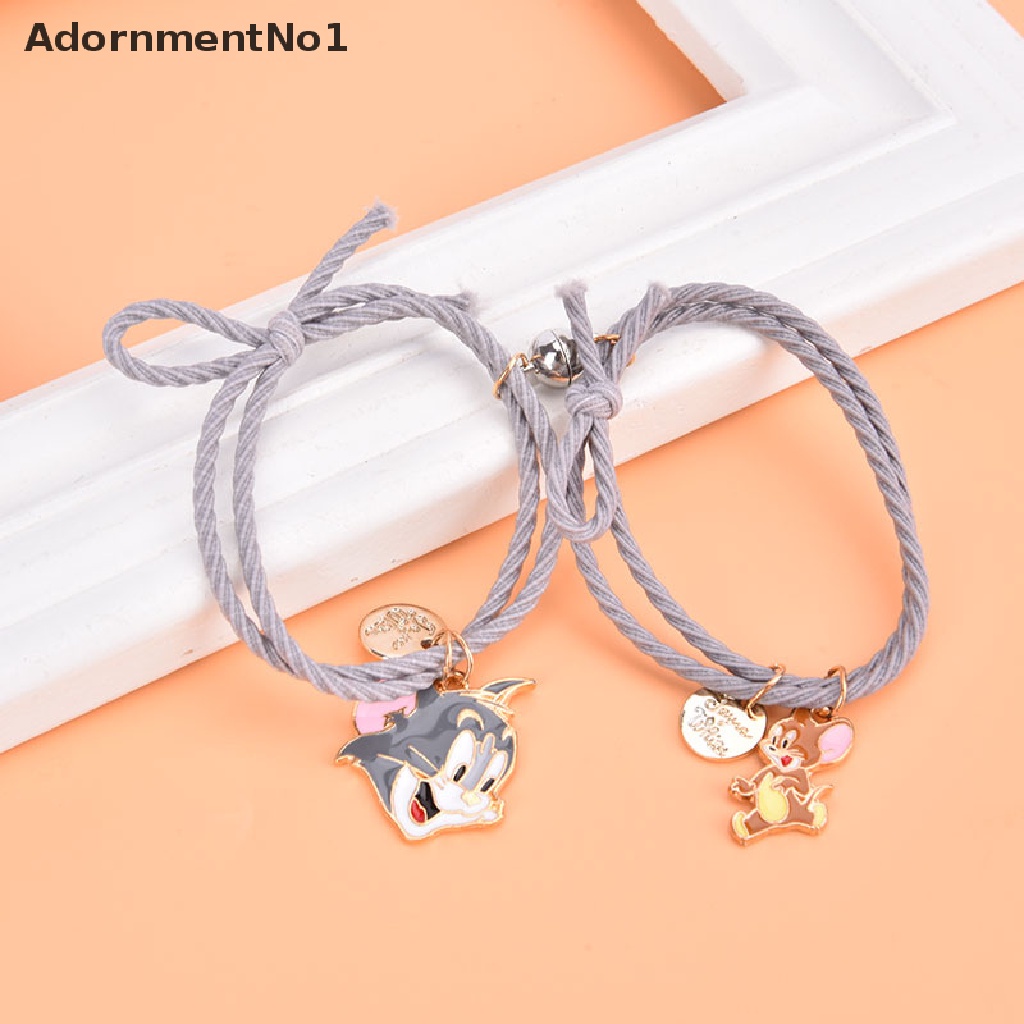 (AdornmentNo1) 2pcs / Set Gelang Tangan Pasangan / Pria / Wanita Magnet Motif Kartun Lucu