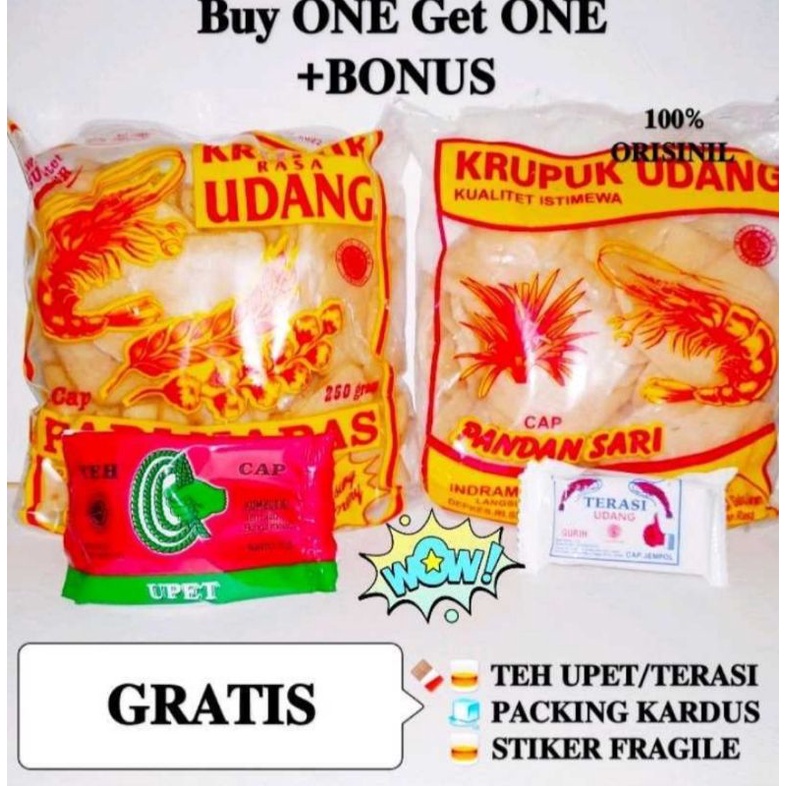 

BUY1GET1+++KERUPUK UDANG PADI KAPAS 250GR+BONUS KERUPUK UDANG 200 GR+TEH+TERASI