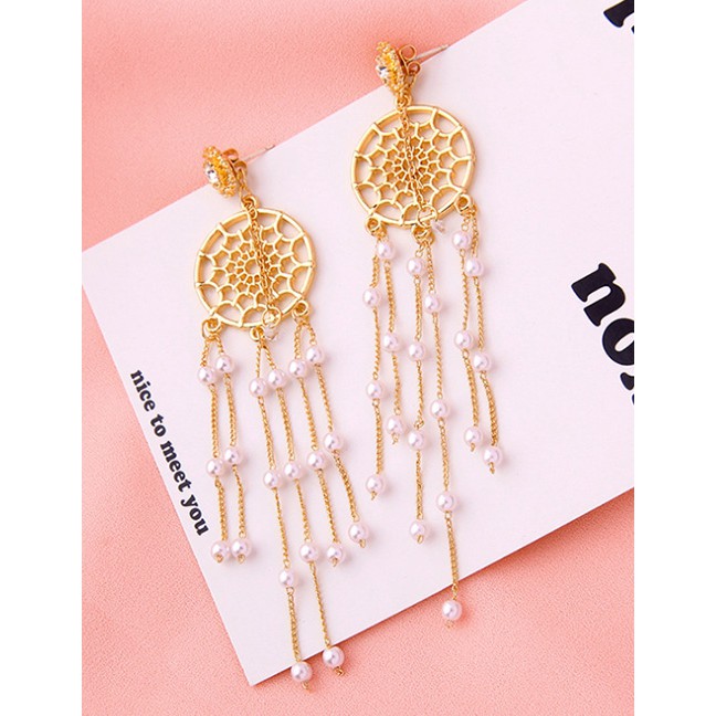 LRC Anting Tusuk Fashion Tassel Earrings Geometric Round S925 Sterling Silver Tassel Earrings D09030