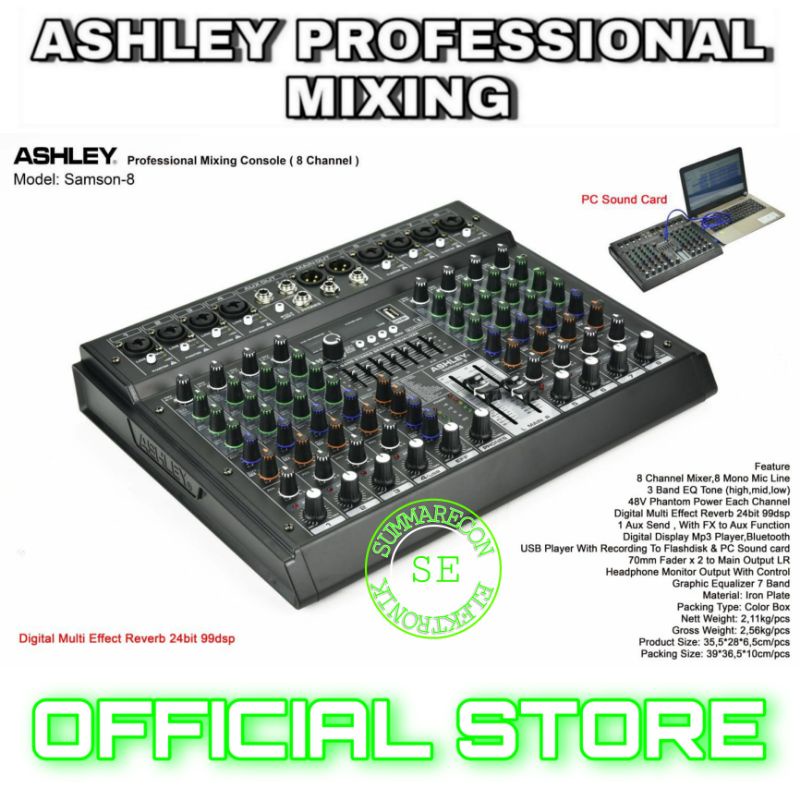 mixer audio 8 channel original ashley samson 8 usb bluetooth recording