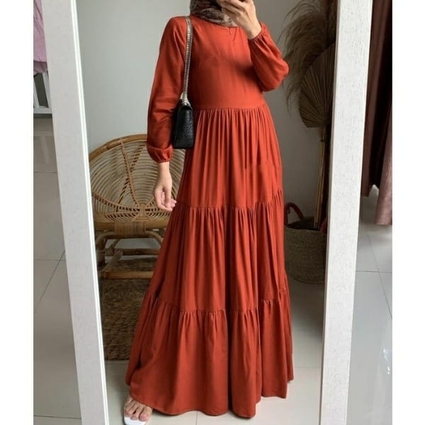 GAMIS SUSUN RAYON POLOS TALI PINGGANG MODEL HANUM DRESS | FASHION BAJU MUSLIM PANJANG WANITA LONGDRESS | GAMIS BUSUI BUMIL FRIENDLY