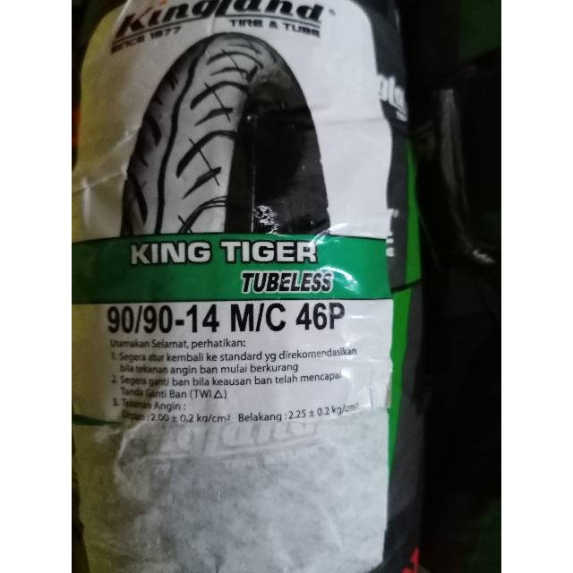 Ban kingland tubeless king tiger 90/90-14 for Beat F1/esp/pop/street/Vario 110/125/150/Mio J/Mio M3/soul GT 125/Scoopy karbu/F1/Spacy karbu/F1/Mio Z/Mio S/vario/mio smile'/J/S/Z/Vario CBS/karbuscoopy/Genio/