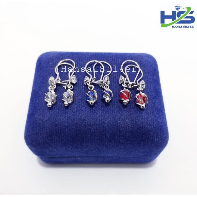 Anting Perak Asli Silver 925 Lapis Emas Putih Model Agogo Batu Kristal -  Anting Wanita Anti Karat