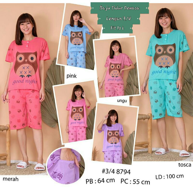 Baju tidur lengan 3/4|baju tidur dewasa