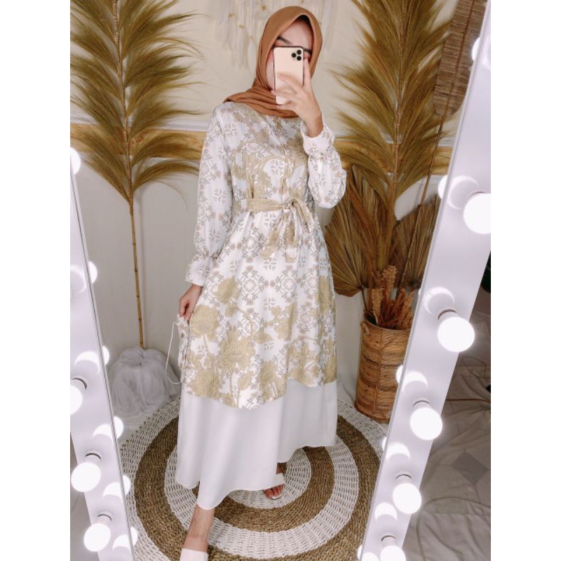 Baju Muslim Terbaru 2021 Maxi Motif Maxmara Combi Moscrepe Free Masker