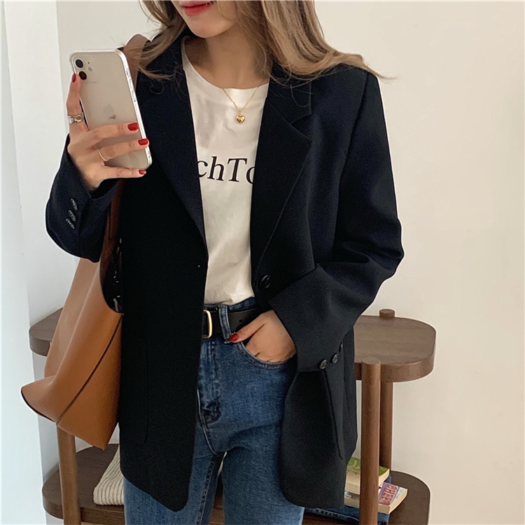 Blazer Lengan Panjang Wanita Korean Style Outer Polos Oversize