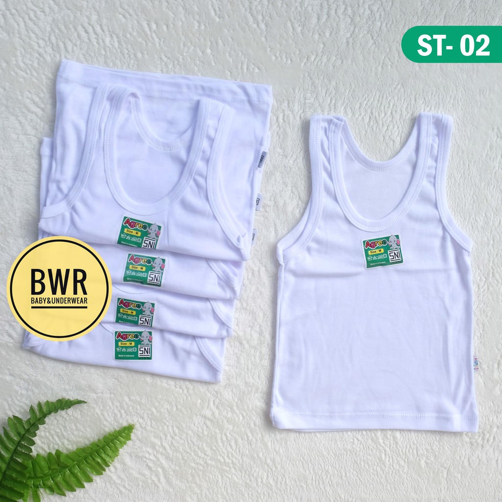 [ 6pc ] AGREE | Singlet Agree ST 02 Putih | Singlet Anak KATUN ASLI  Kaos Dalam Anak Agree ST02