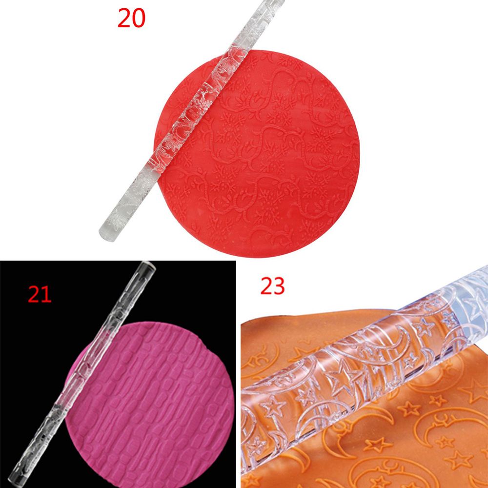 POPULAR 21 Styles Hot Sell Pastry Roller Fondant Cake Impression Embossing Rolling Pin New Designed Acrylic Decoration Baking Tools